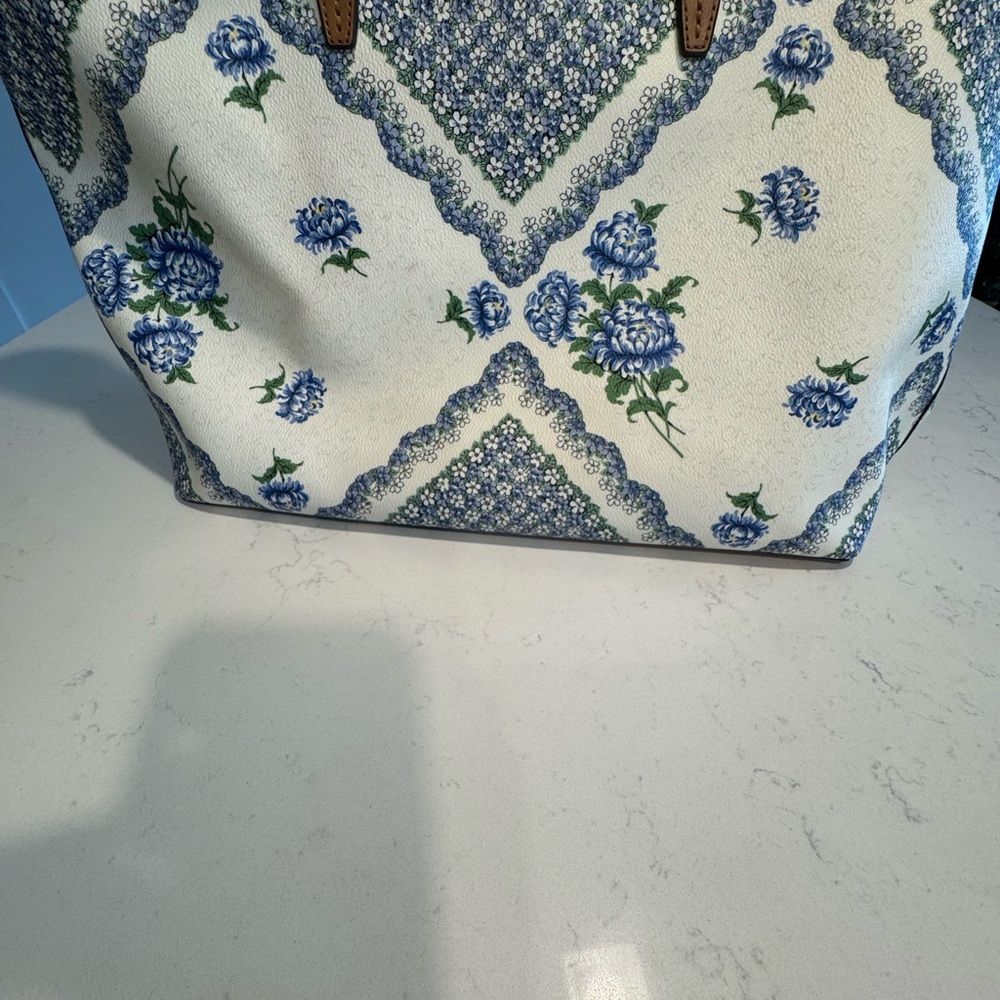 Tory Burch Blue and White Floral Tote